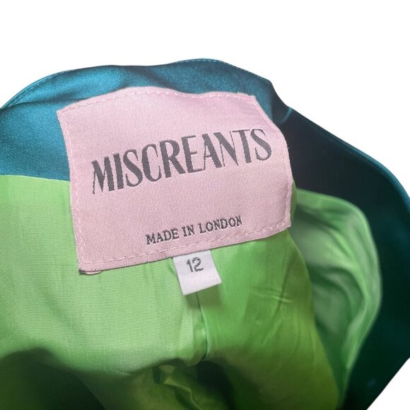 Miscreants Satin Peacock Blue Blazer UK 12 US 8 Lime Green Lining Sample Piece - Picture 2 of 5